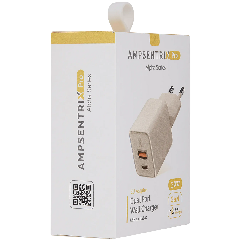 AmpSentrix Pro 30W 2-in-1 USB-C / USB-A GaN Wall Adapter (220V / EU Plug) (Desert Titanium)