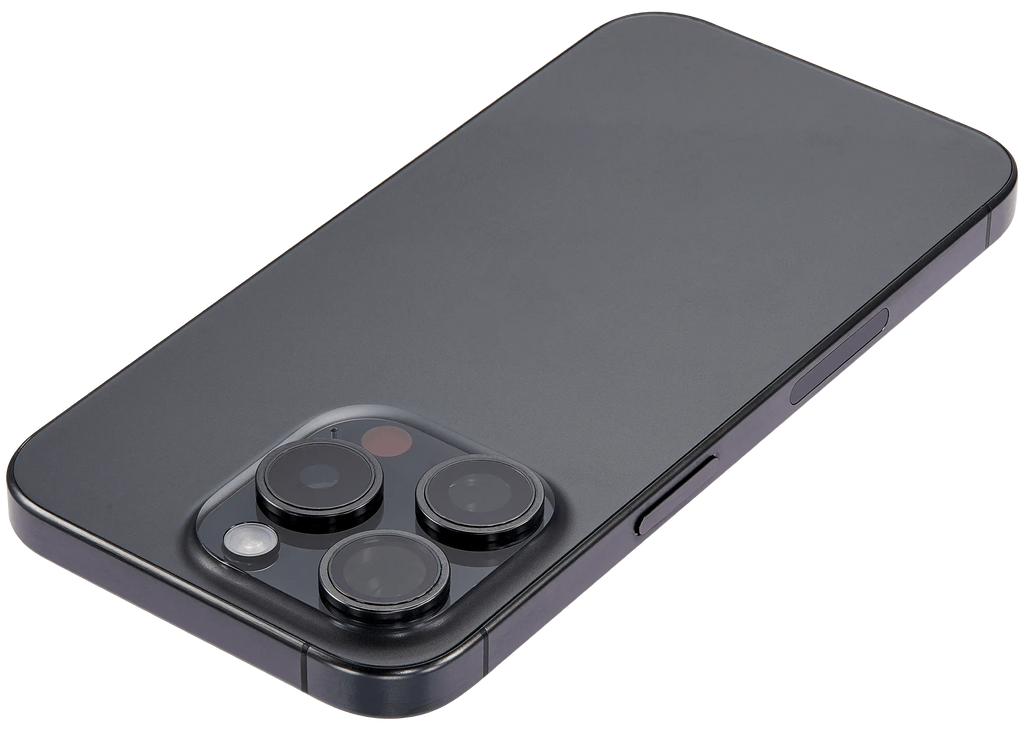 Backcover/Rahmen mit Small Parts für iPhone 15 Pro (US-Version) (gebrauchter OEM-Ausbau, Qualität B) (Schwarz Titanium)