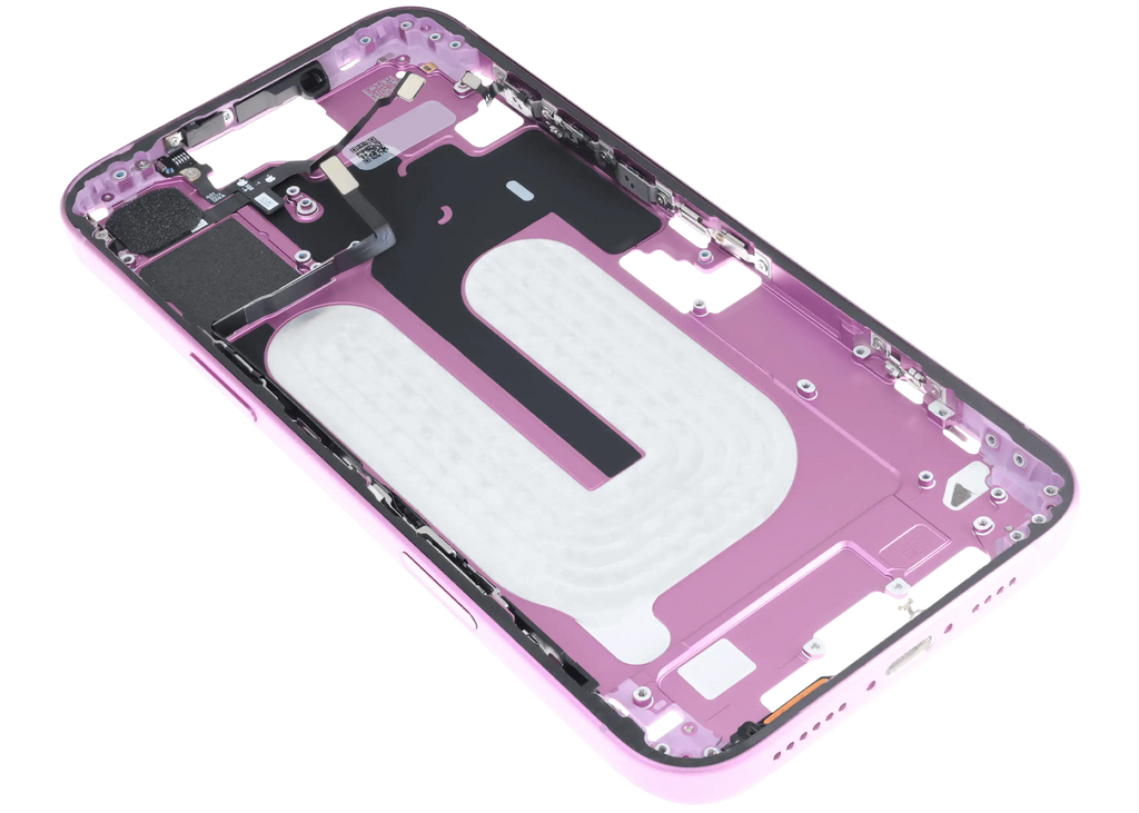 Midframe/Rahmen mit Small Parts für iPhone 16 Plus (US-Version) (gebrauchter OEM-Ausbau, Qualität C) (Pink)