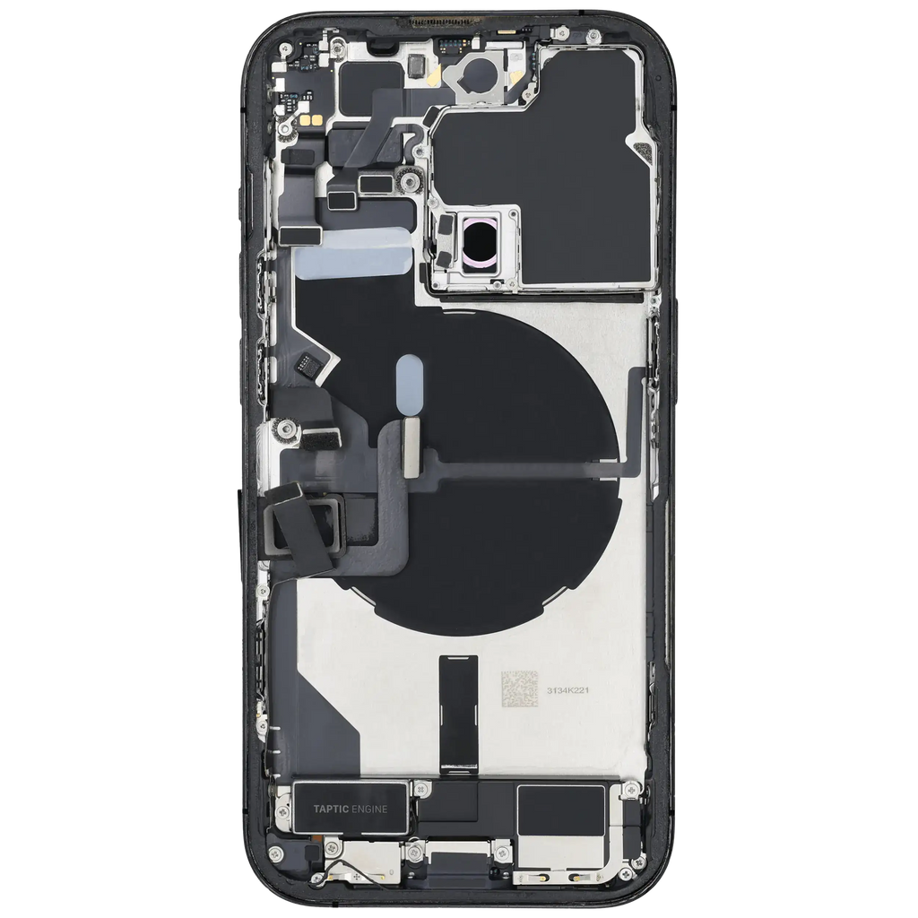 Backcover/Rahmen mit Ladebuchse Flex & Small Parts für iPhone 14 Pro (EU / Global Version) (gebrauchter OEM-Ausbau, Qualität B) (Space Schwarz)
