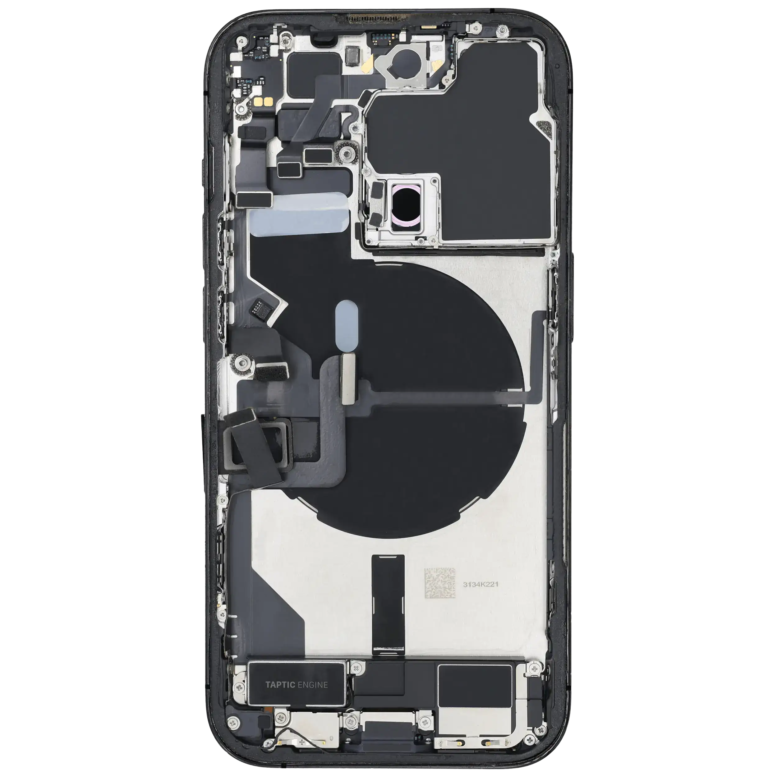Backcover/Rahmen mit Ladebuchse Flex & Small Parts für iPhone 14 Pro (EU / Global Version) (gebrauchter OEM-Ausbau, Qualität B) (Space Schwarz)