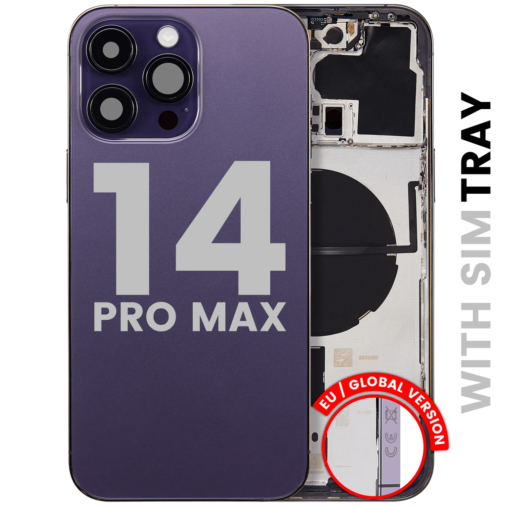 Backcover/Rahmen mit Small Parts für iPhone 14 Pro Max (EU / Global Version) (gebrauchter OEM-Ausbau, Qualität B) (Deep Purple)