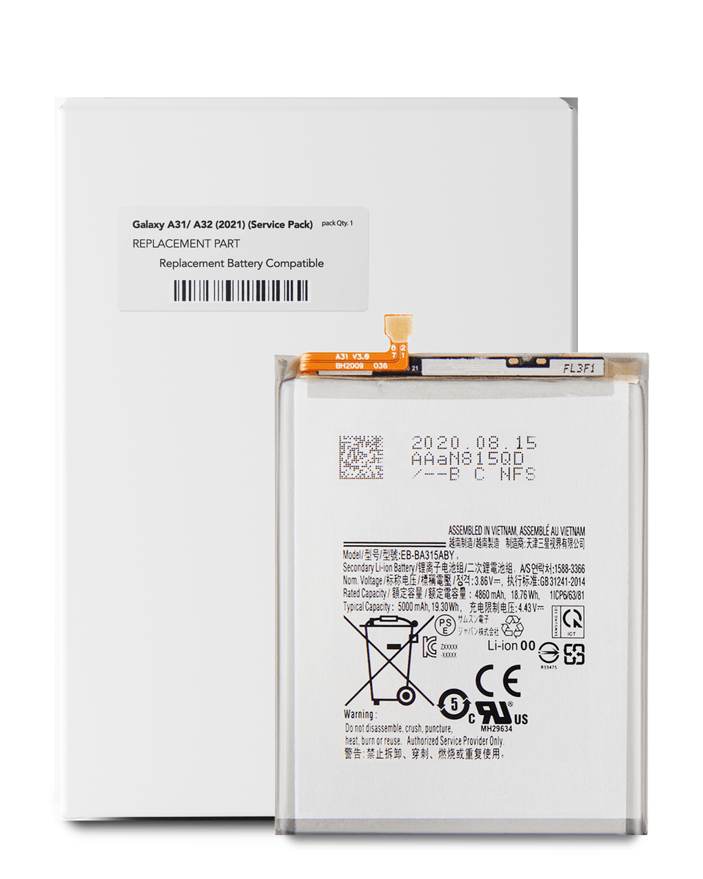 Replacement battery for Samsung Galaxy A31 (A315/2020), A32 (A325/2021), A22 4G (A225/2021) (EB-BA315ABY) (Service Pack)