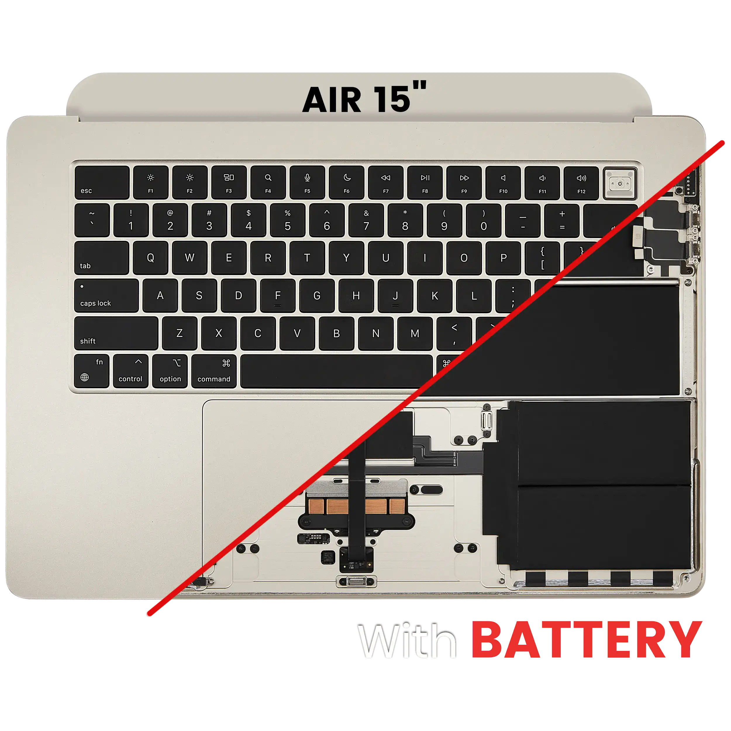 Topcase mit Akku & Tastatur für MacBook Air 15" A3114, US, gebrauchter OEM-Ausba