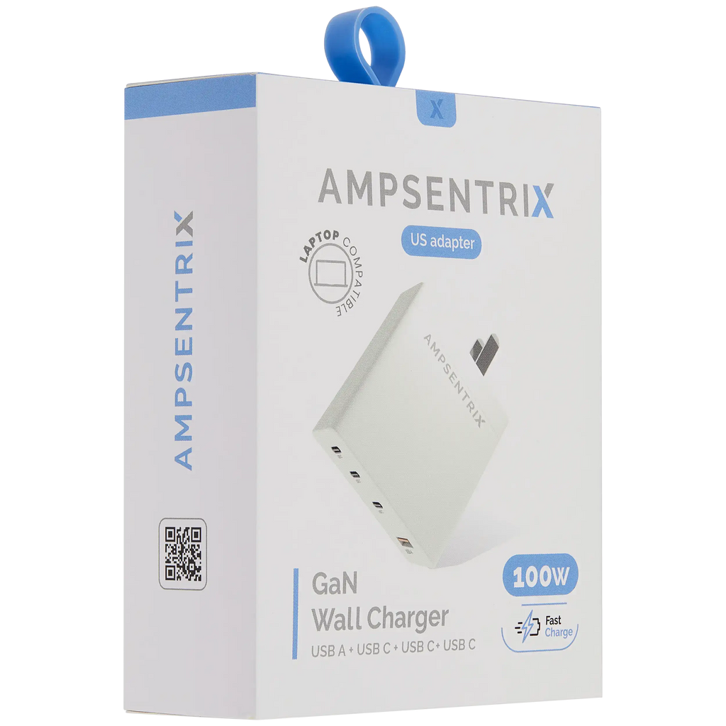 Ampsentrix Wandadapter 100W mit 4 USB-Steckplätzen (USB-C & USB-A)