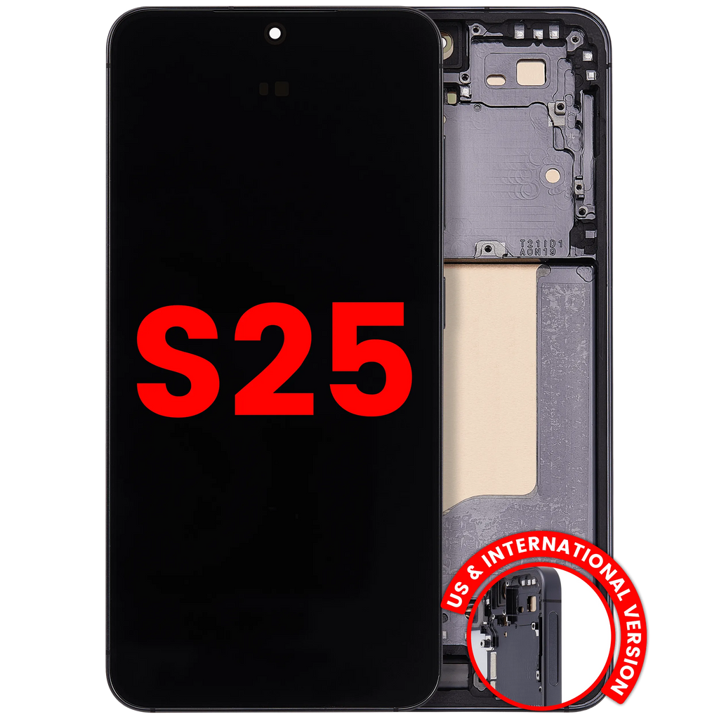 OLED-Display mit Rahmen für Samsung Galaxy S25 5G (US & International) (Aftermarket Plus) (Blau Schwarz)